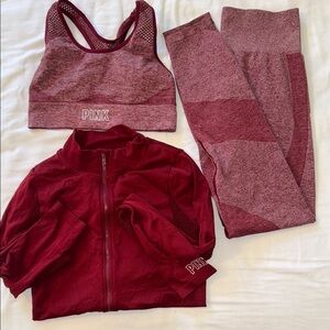 PINK Seamless Leggings, Sports Bra,& Matching Jacket Full Length Activewear Set